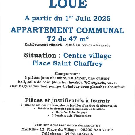 Location d'un logement communal T2 Location d'un logement communal T2