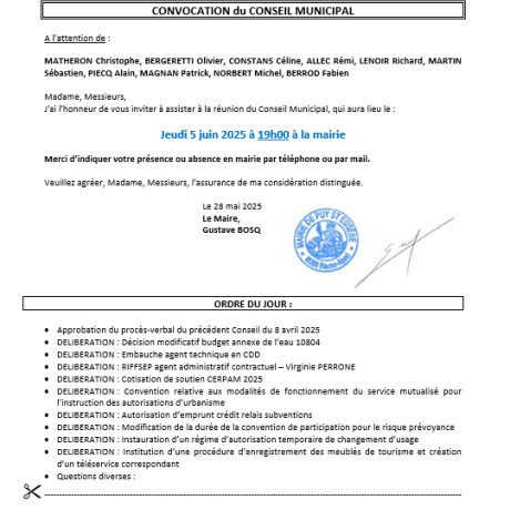 Convocation séance du CM du 5 juin 2025