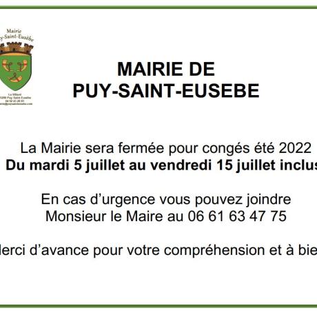 Fermeture mairie été 2022