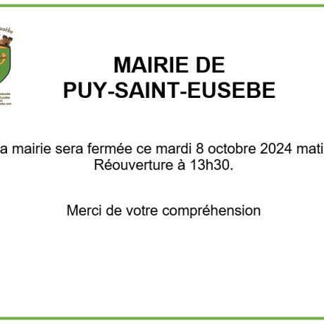 Fermeture exceptionnelle 08.10.24
