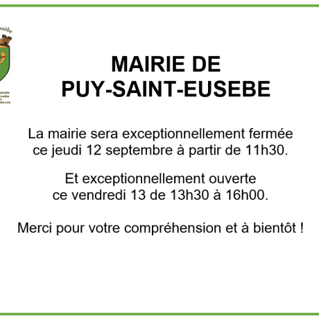 Fermeture exceptionnelle jeudi 12 septembre