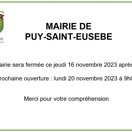 Fermeture exceptionnelle jeudi 16 nov 23