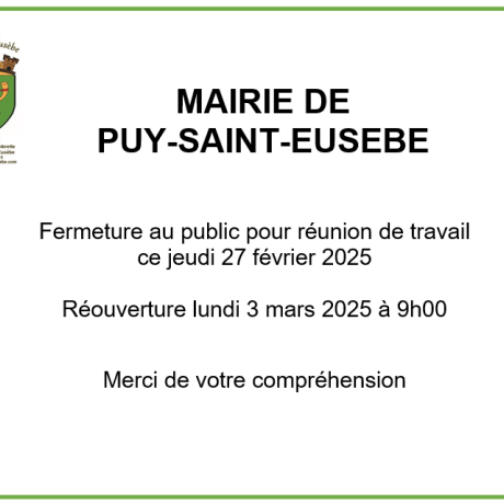 Fermeture jeudi 27 février 2025