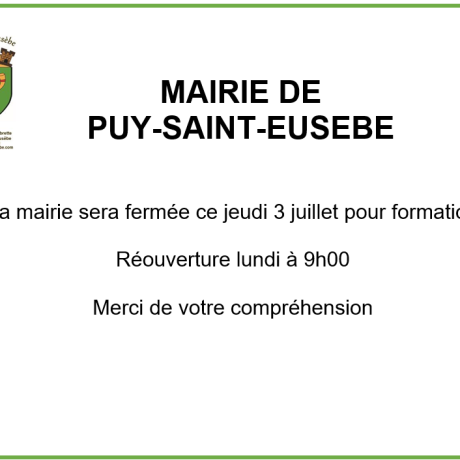 Fermeture mairie 03.07.2025