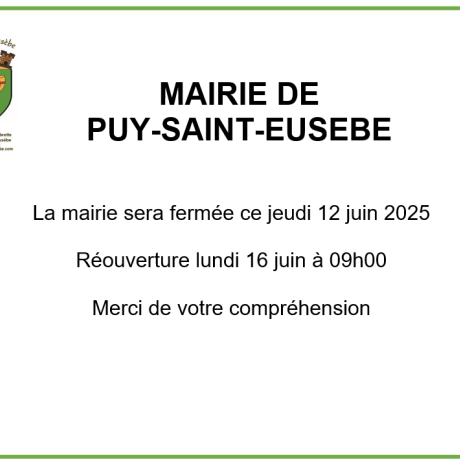 Fermeture mairie 12.06.2025