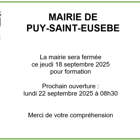 Fermeture mairie 18.09.2025 Fermeture mairie 18.09.2025