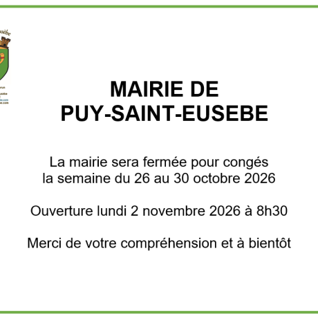 Fermeture mairie du 26 au 30 octobre 2026