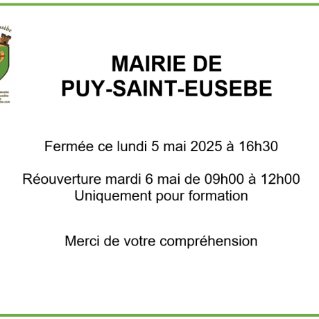 Fermeture mardi 6 mai 2025 Fermeture mardi 6 mai 2025