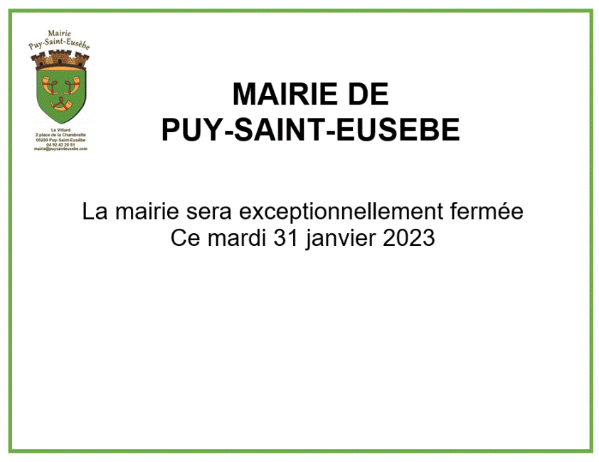 Fermeture mairie 31 janvier 2023