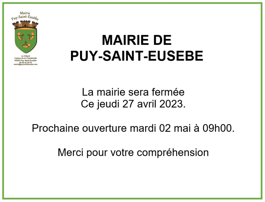 Fermeture le 26 avril 2023