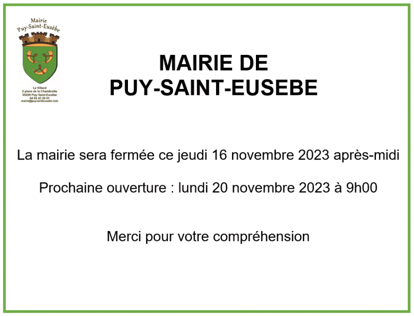 Fermeture exceptionnelle jeudi 16 nov 23