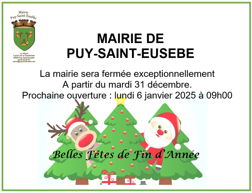 Fermeture mairie fin 2024