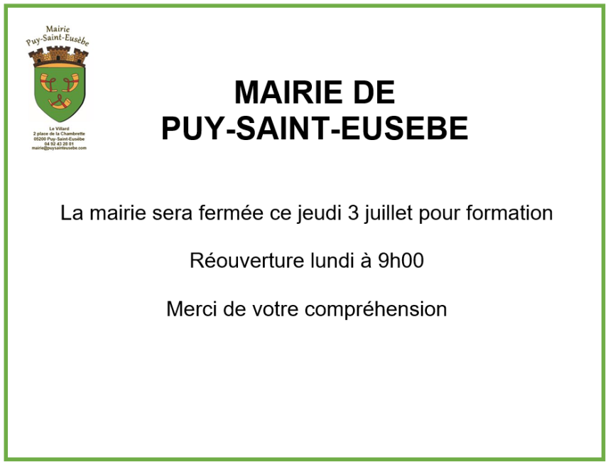 Fermeture mairie 03.07.2025
