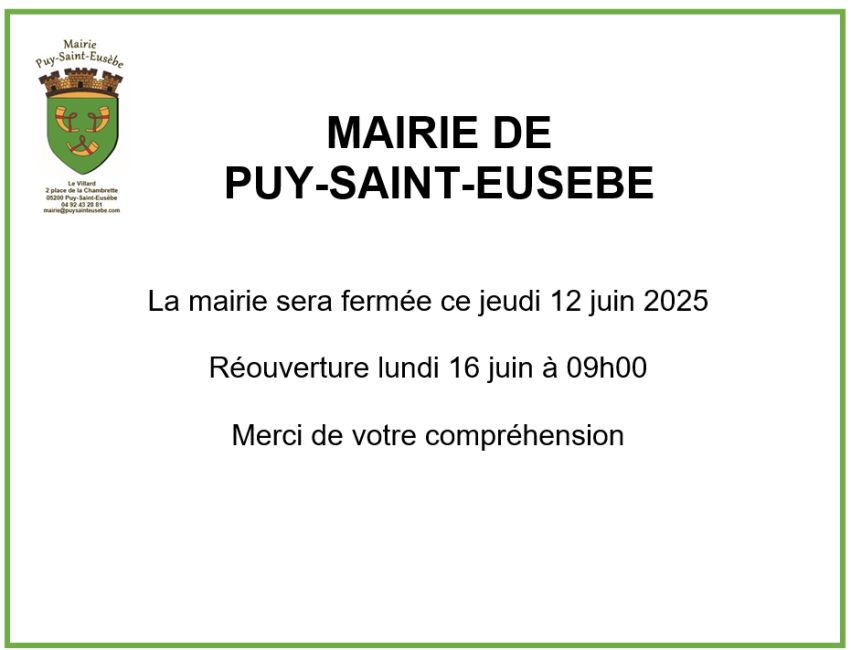 Fermeture mairie 12.06.2025