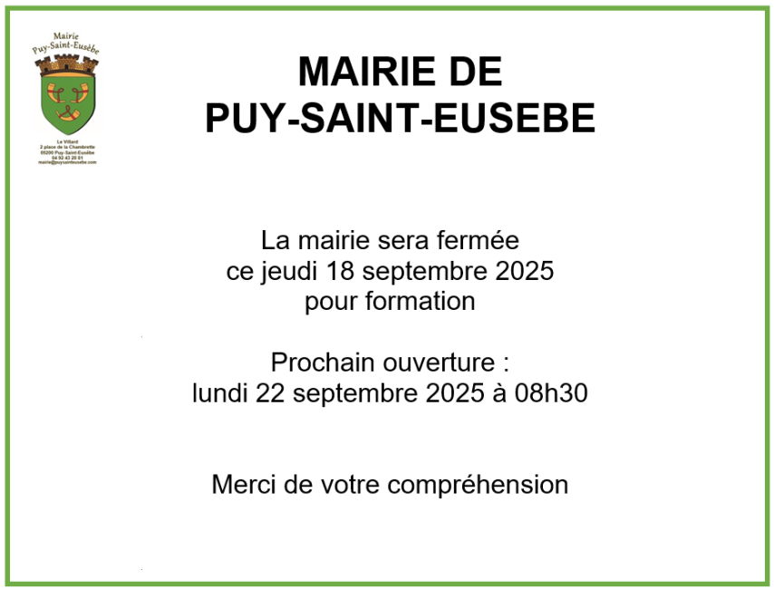 Fermeture mairie 18.09.2025