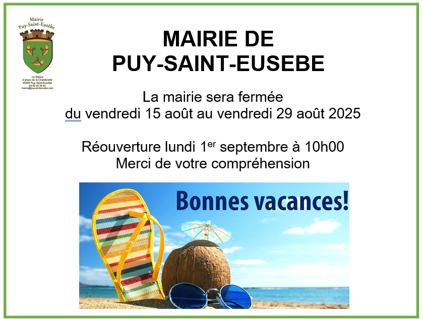 Fermeture mairie août 2025