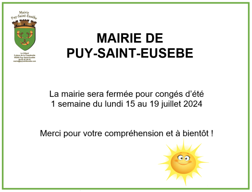 Fermeture mairie juillet 2024.